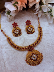 Golden Maroon Hasli Necklace with Earring